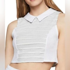 BCBGeneration White Ribbed Crop Tank with Peter Pan Collar